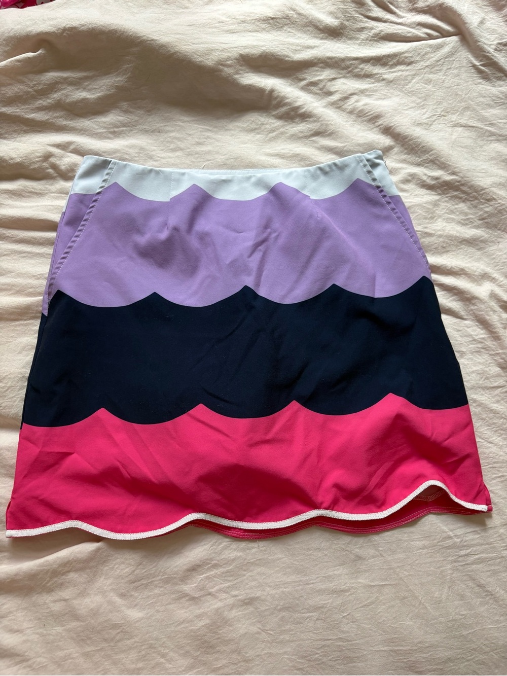 Scallop-Tier Mini Skirt in Lavender, Black & Hot Pink